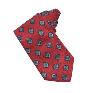 Vintage Halston Original Mens Tie Necktie Red Medallion Made in USA 56 in